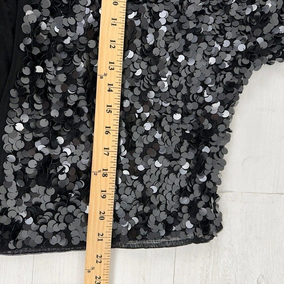ASOS Sequin Top Jacket Women Size 2 Disc Embellished Black Short Sleeve Party - Picture 13 of 16